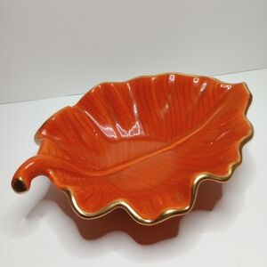 Vintage USA California orange leaf pottery dish